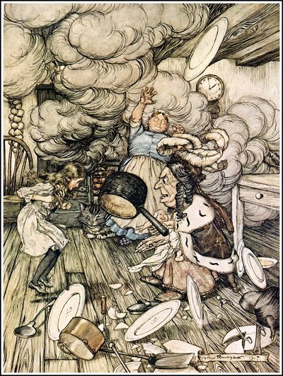 Le avventure di Alice nel Paese delle Meraviglie - Una pentola insolitamente grande volò vicino e quasi la portò via da Arthur Rackham